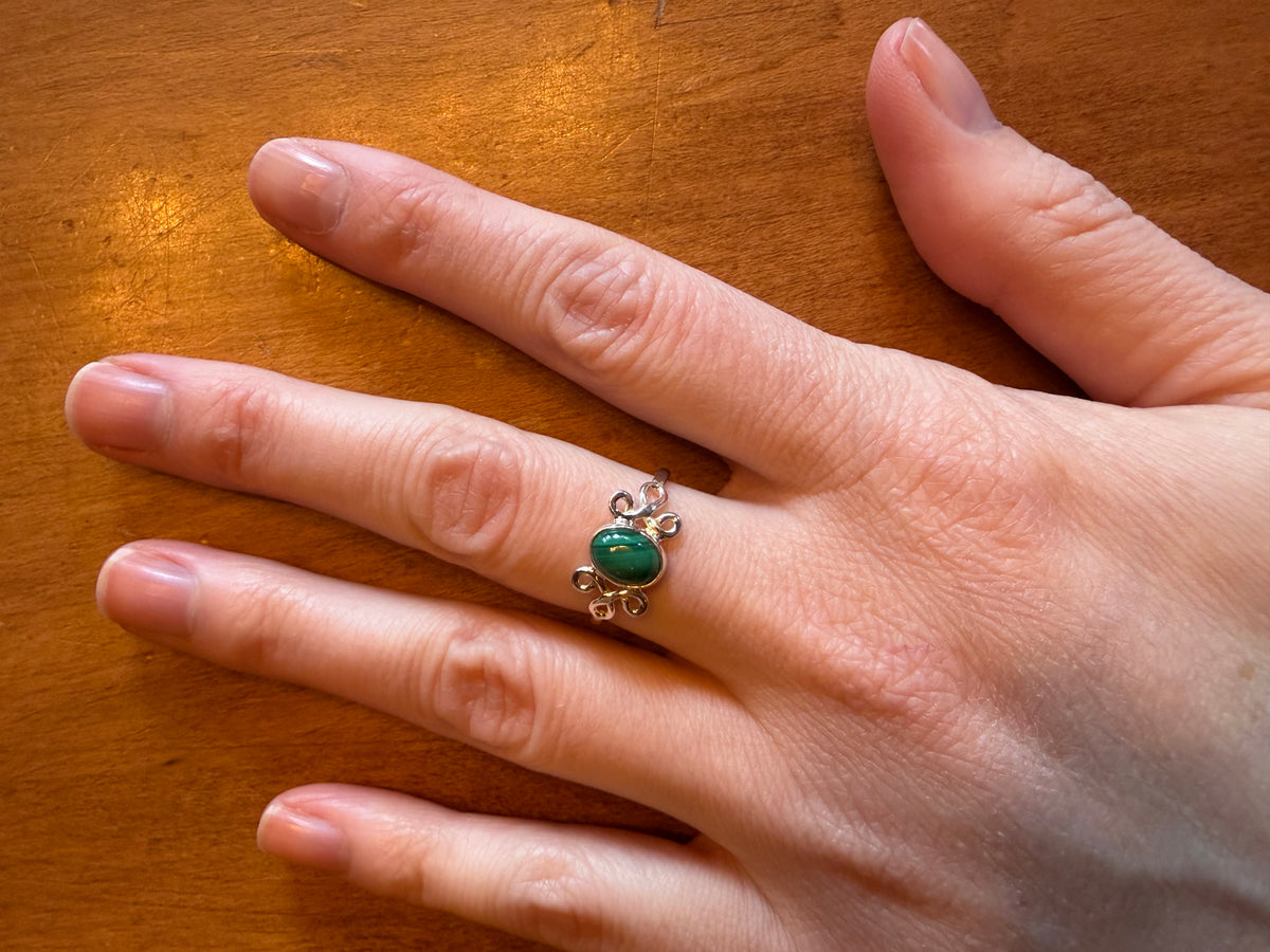 Bague celtique en argent 925 avec malachite