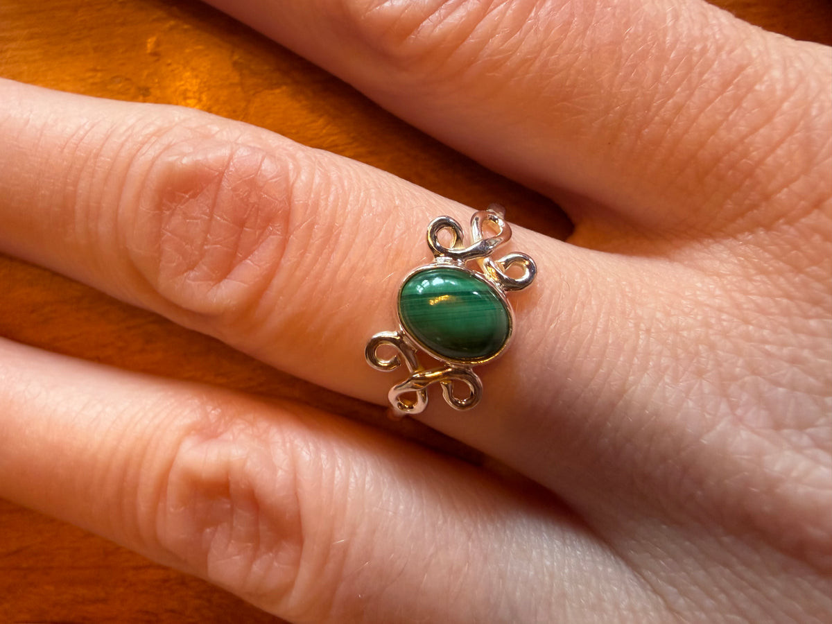 Bague celtique en argent 925 avec malachite