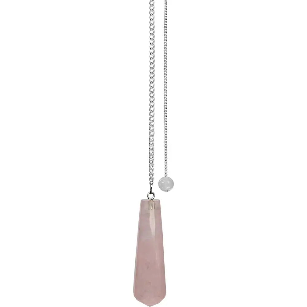 PENDULE-GOUTTE A FACETTES-QUARTZ ROSE