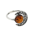 Bague lune en argent 925 avec ambre cognac