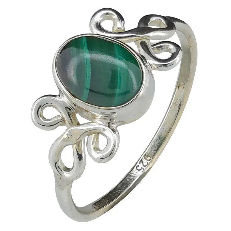 Bague celtique en argent 925 avec malachite