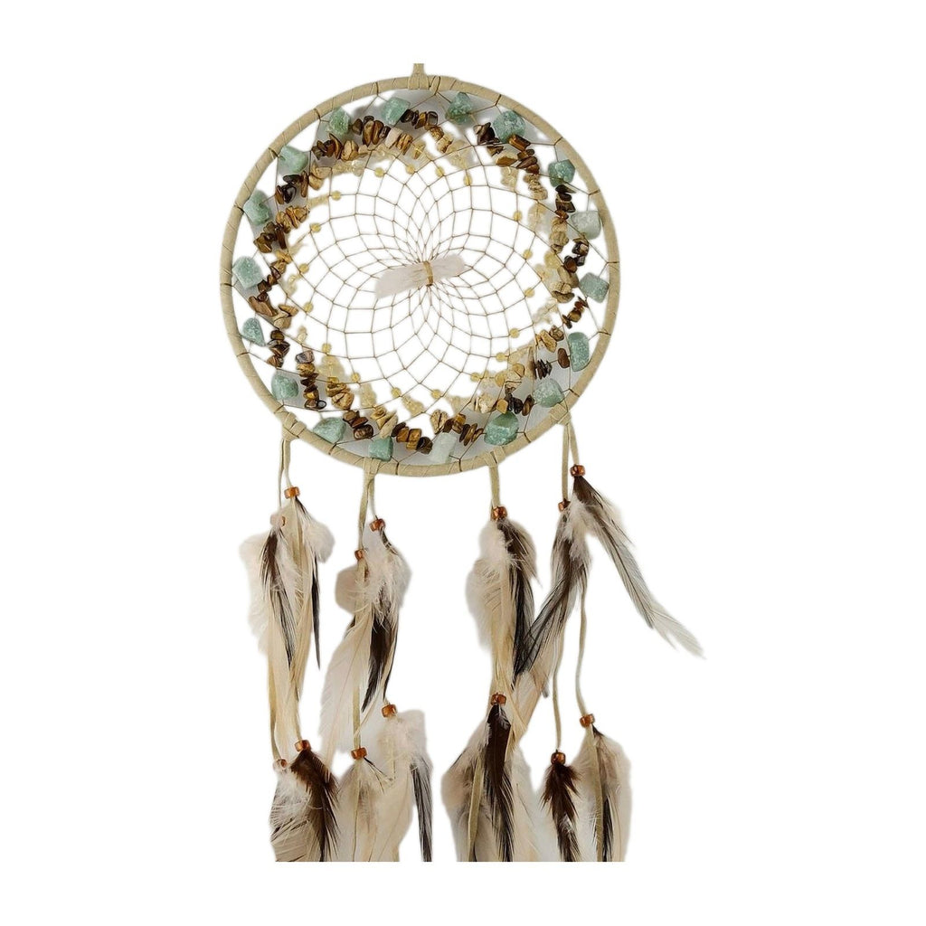 Attrape-rêves beige de 15 cm avec pierres semi-précieuses